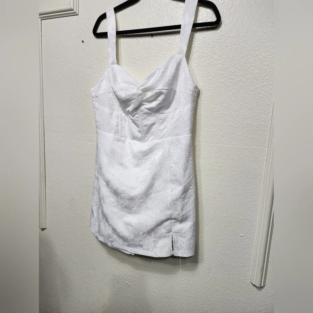 Lulus Elevated Composure White Jacquard Bustier Skort Romper L Wedding Bridal